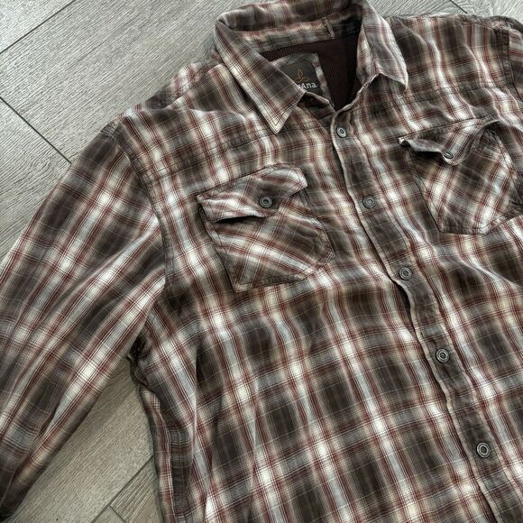 Prana Shirt Mens XL Brown Thermal Lined Shacket Hiking Trail Barn Gorpcore - Picture 2 of 9